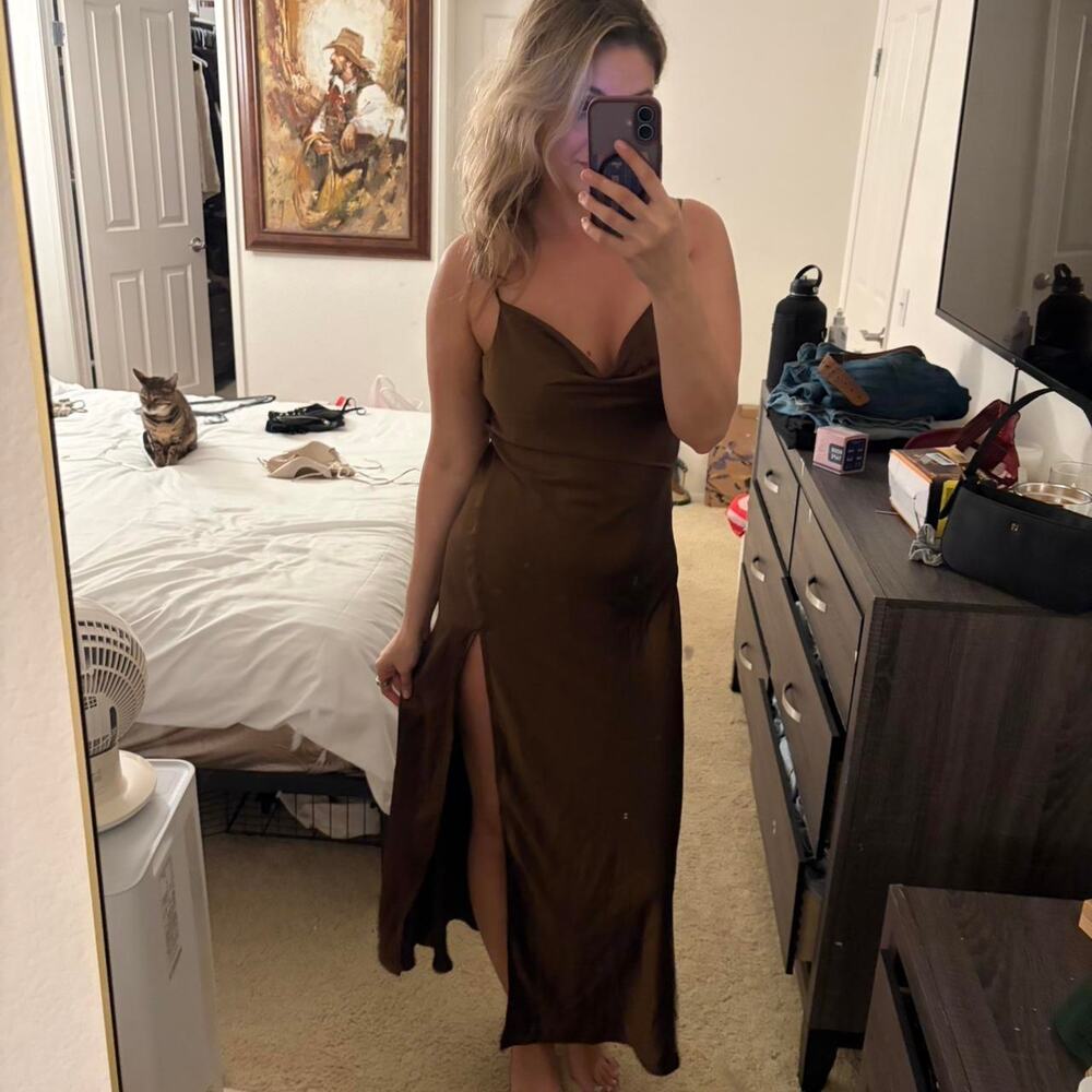 Lilyful Medium Brown maxi dress satin with